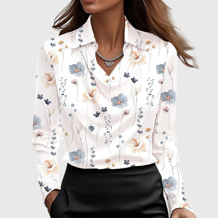 Elegant Women's Blouse with Pleated Neckline - Versatile and Chic