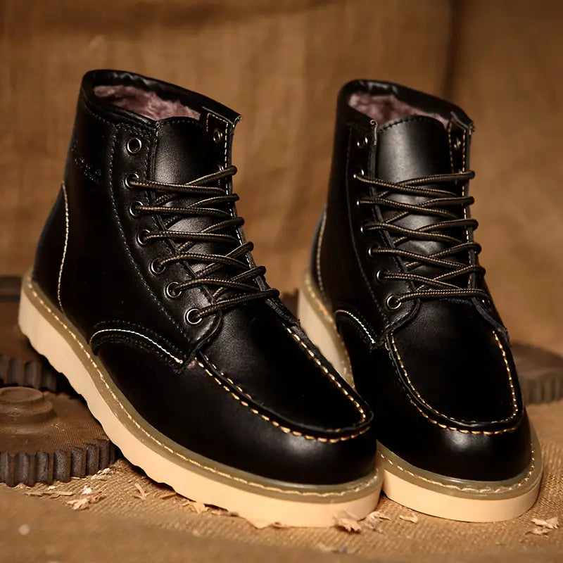 Men's Classic Retro Boots with Faux Fur Lining - Warm Winter Boots