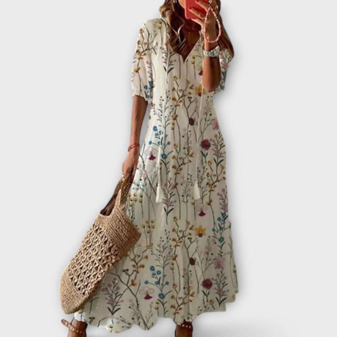 Women's Bohemian Maxi Dress with V-Neckline - Lightweight Summer Dress
