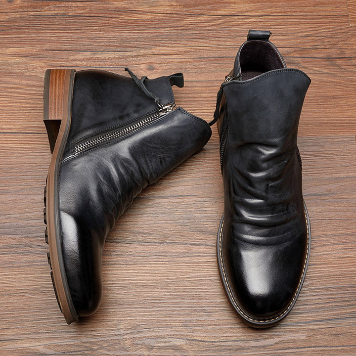 Men's Comfortable PU Leather Boots with Zipper - Non-Slip and Breathable