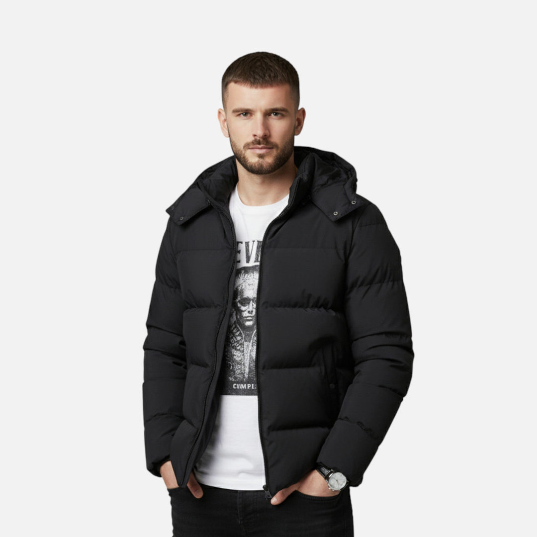 Warm Quilted Men's Hooded Down Jacket for Winter