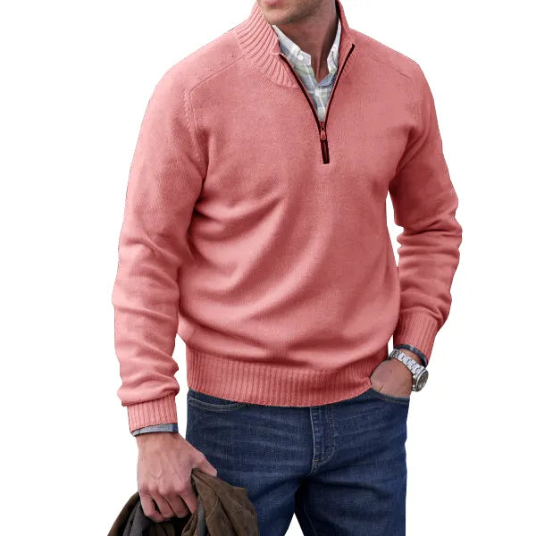 Men's Cashmere Zip-Up Sweater - Elegant Knit Pullover