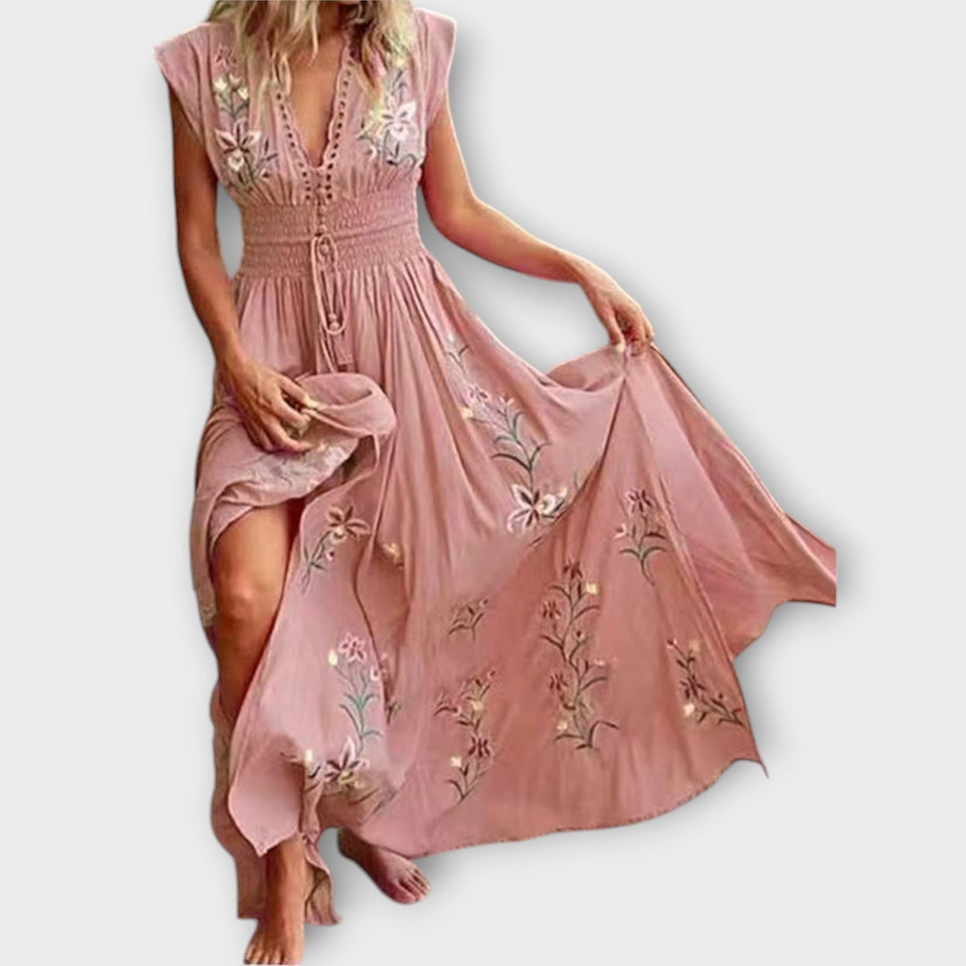 Elegant Women's Boho Dress with Romantic Embroidery - Airy and Feminine