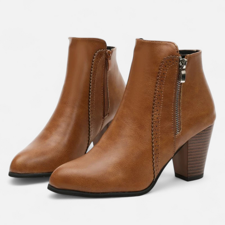 Women's Retro Block Heel Ankle Boots with Side Zipper