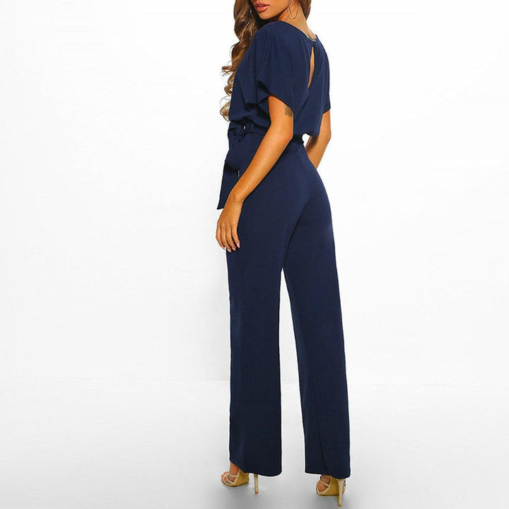 Casual Belted Women's Short Sleeve Jumpsuit