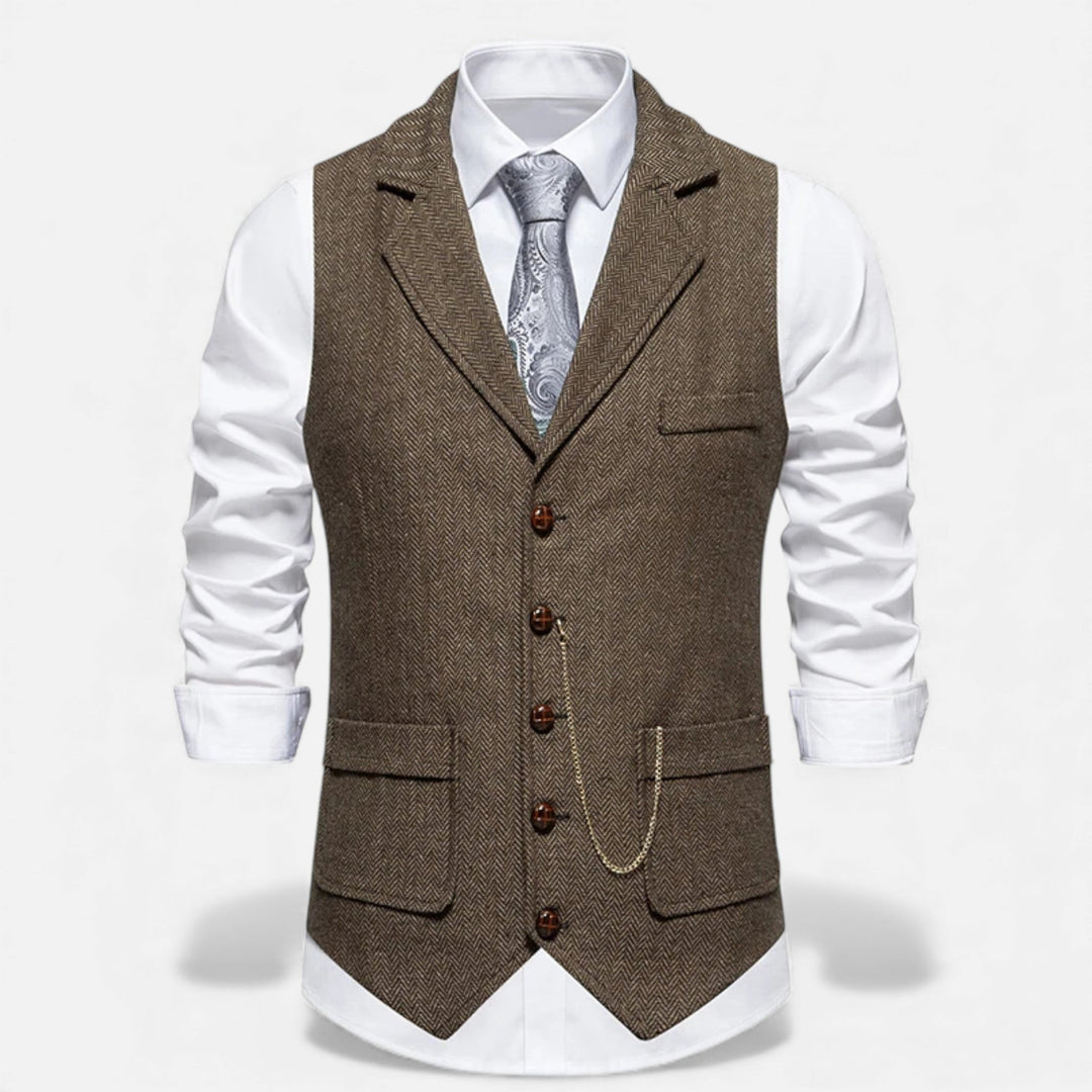 Vintage Tweed Men's Suit Vest with Lapel Chain