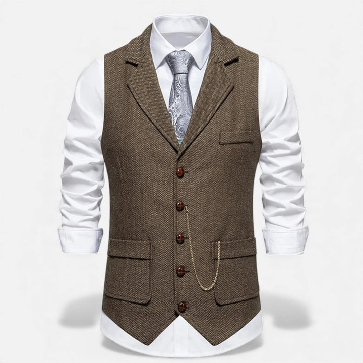 Vintage Tweed Men's Suit Vest with Lapel Chain