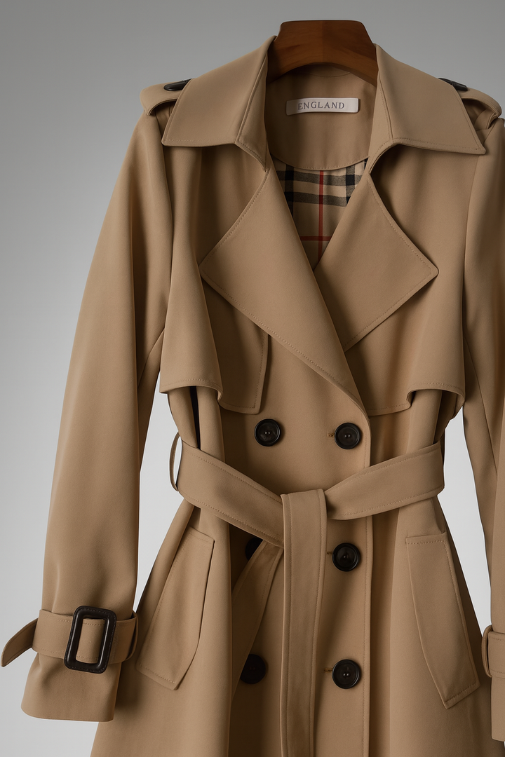 Classic Women's Trench Coat - Elegant Transitional Jacket with Belt