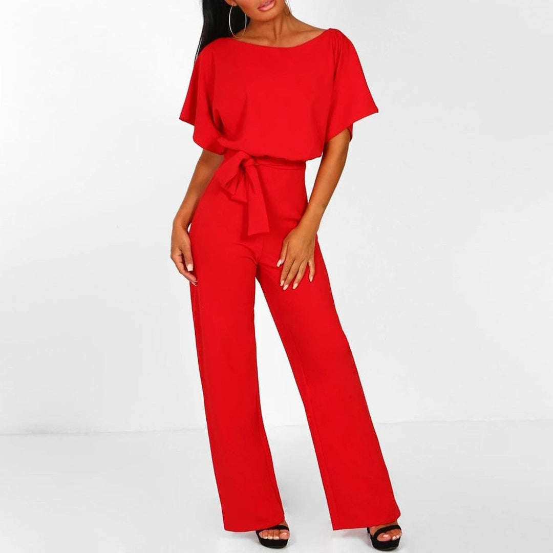 Casual Belted Women's Short Sleeve Jumpsuit