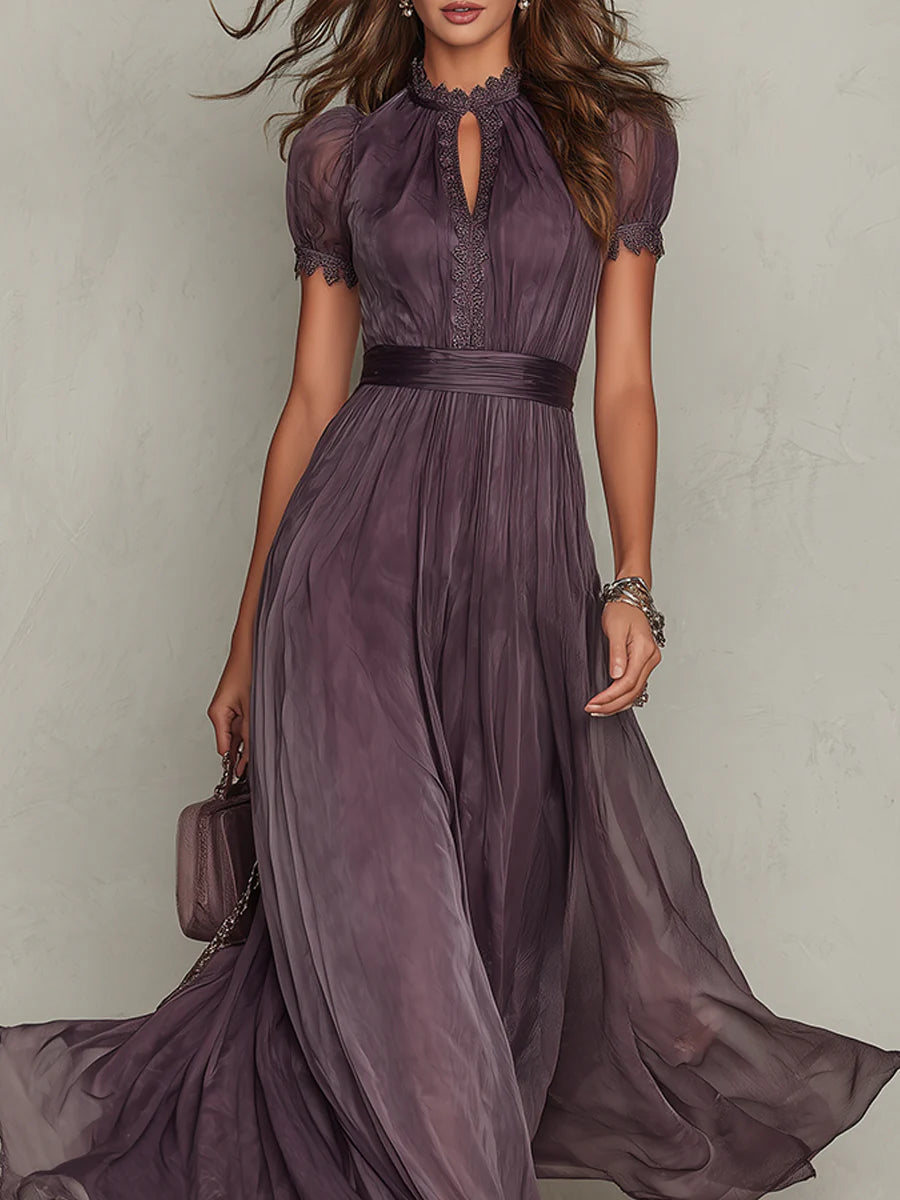 Elegant Keyhole Chiffon Women Maxi Dress