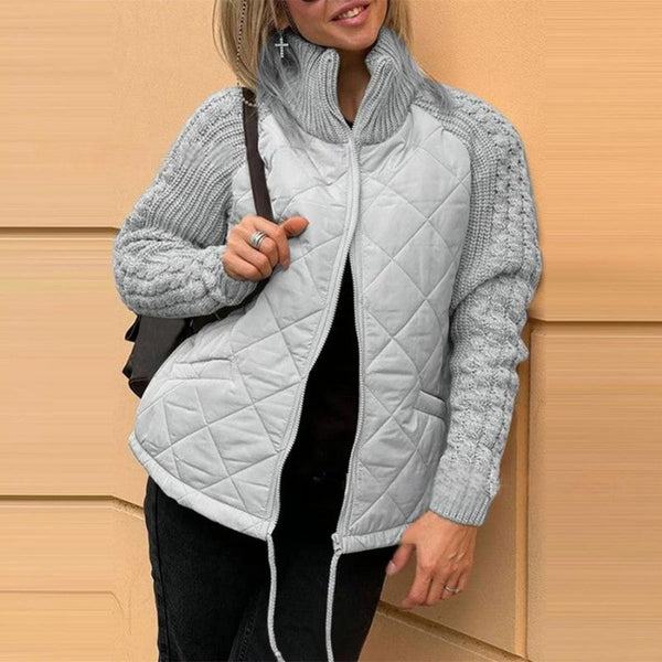 Women's Patchwork Knit Cardigan - Lightweight Winter Jacket