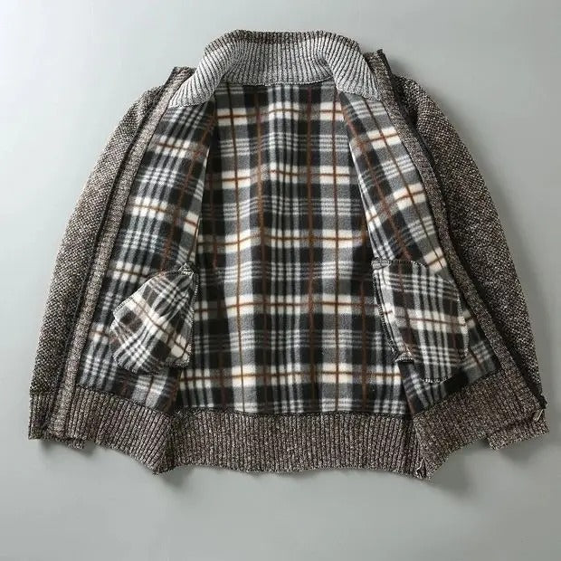 Men's Plaid Knit Jacket with Lining