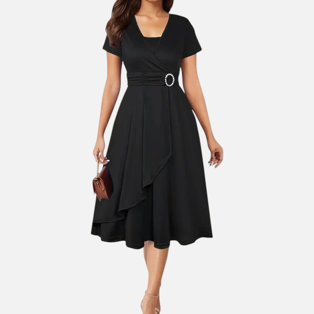 Elegant Rhinestone V-Neck Asymmetric Women's Evening Dress