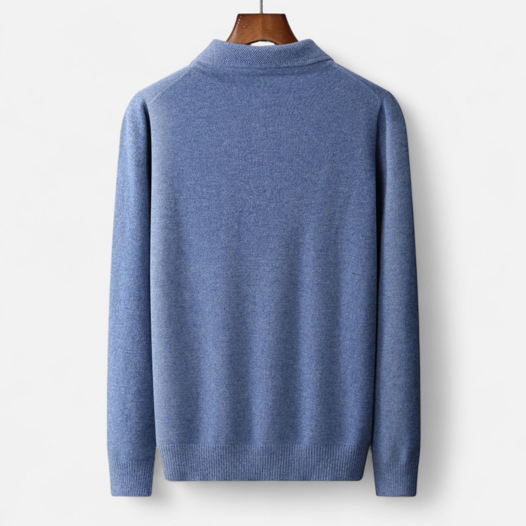 Elegant Men's Merino Wool Polo Sweater