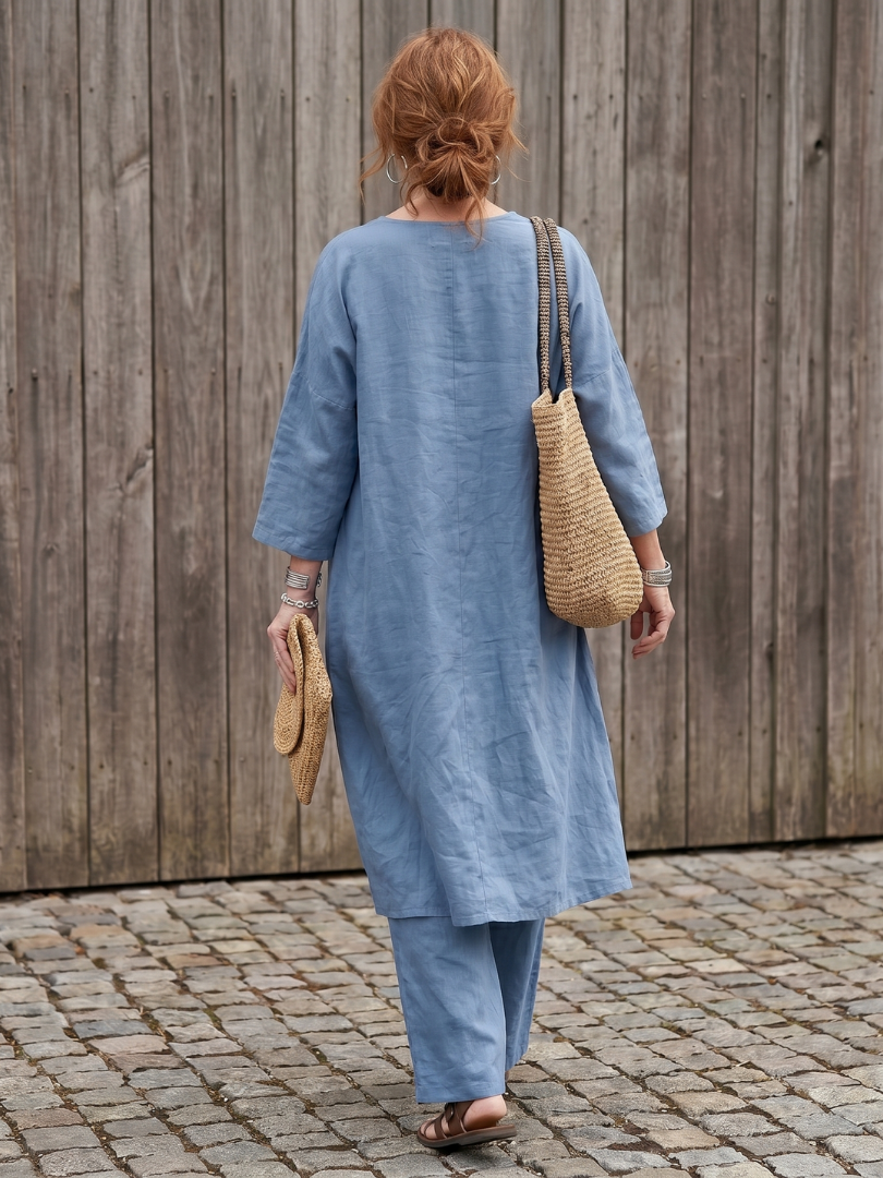 Comfortable Casual Women's Tunic Top & Wide Leg Pant Set