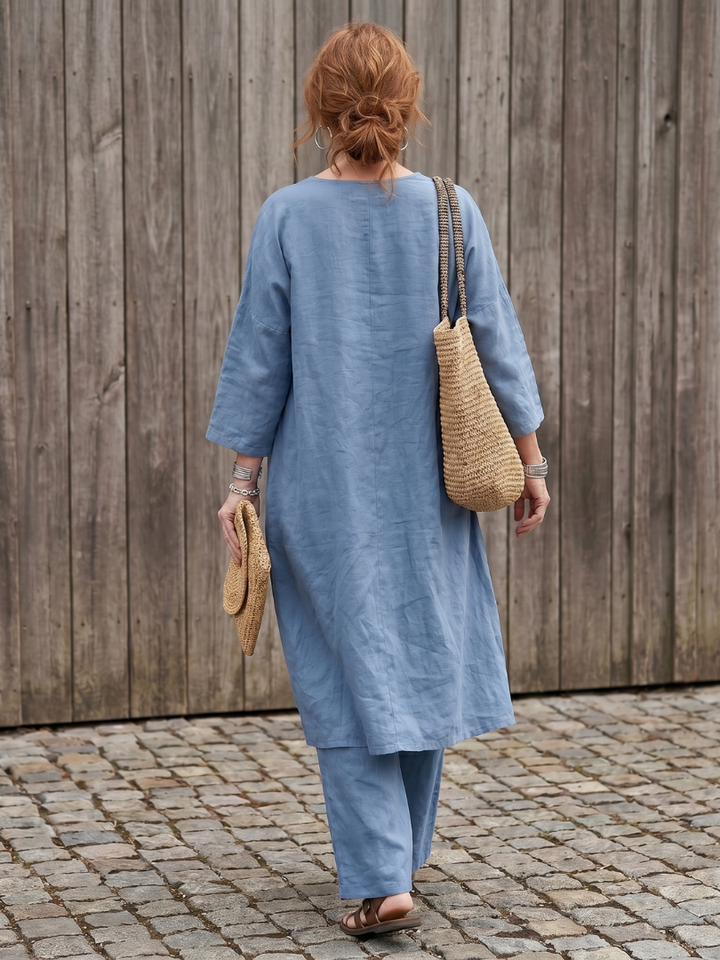 Comfortable Casual Women's Tunic Top & Wide Leg Pant Set