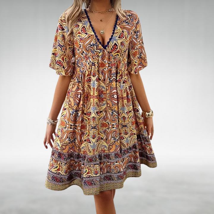 Stylish Boho Women's Paisley Print Mini Dress