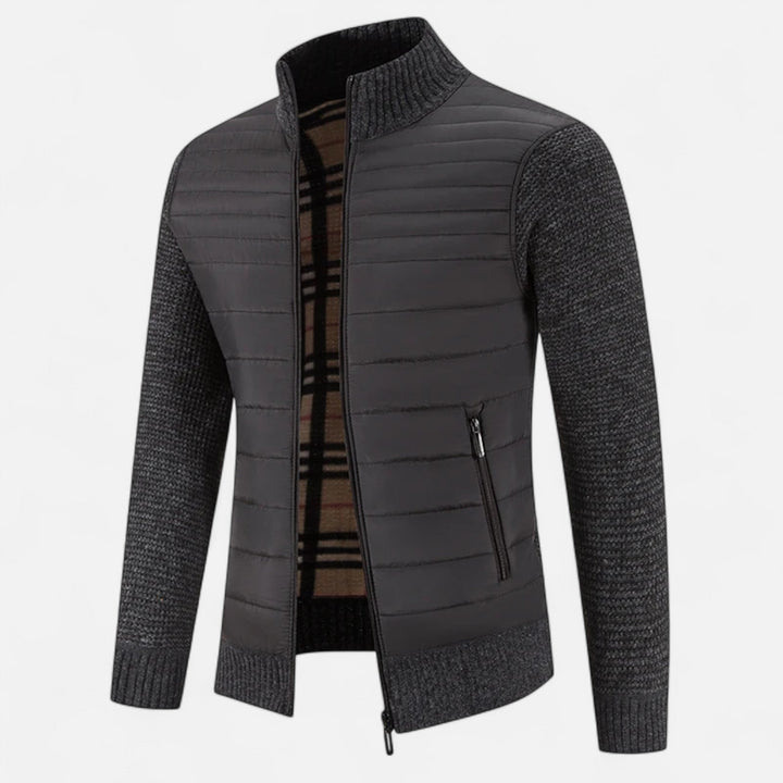 Men's Warm Fleece Patchwork Jacket with Stand Collar