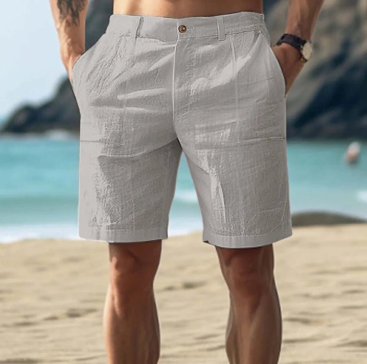 Men's Linen Casual Shorts Flat Front Summer Chino - Gray