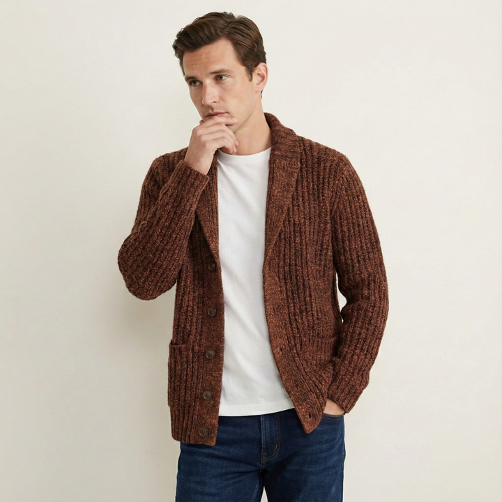 Warm Chunky Knit Men's Shawl Collar Cardigan