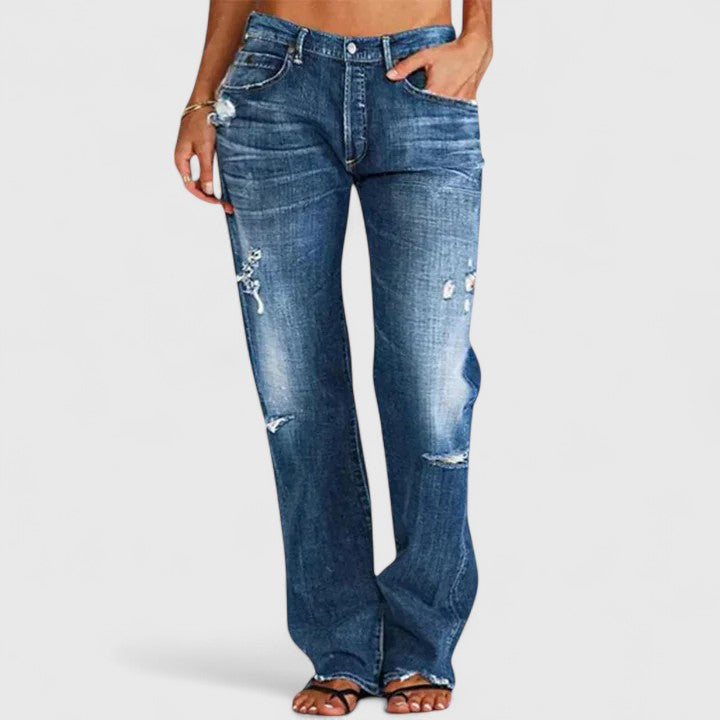 Elegant Women's Stretch Wide-Leg Jeans - Comfortable Low-Rise Pants
