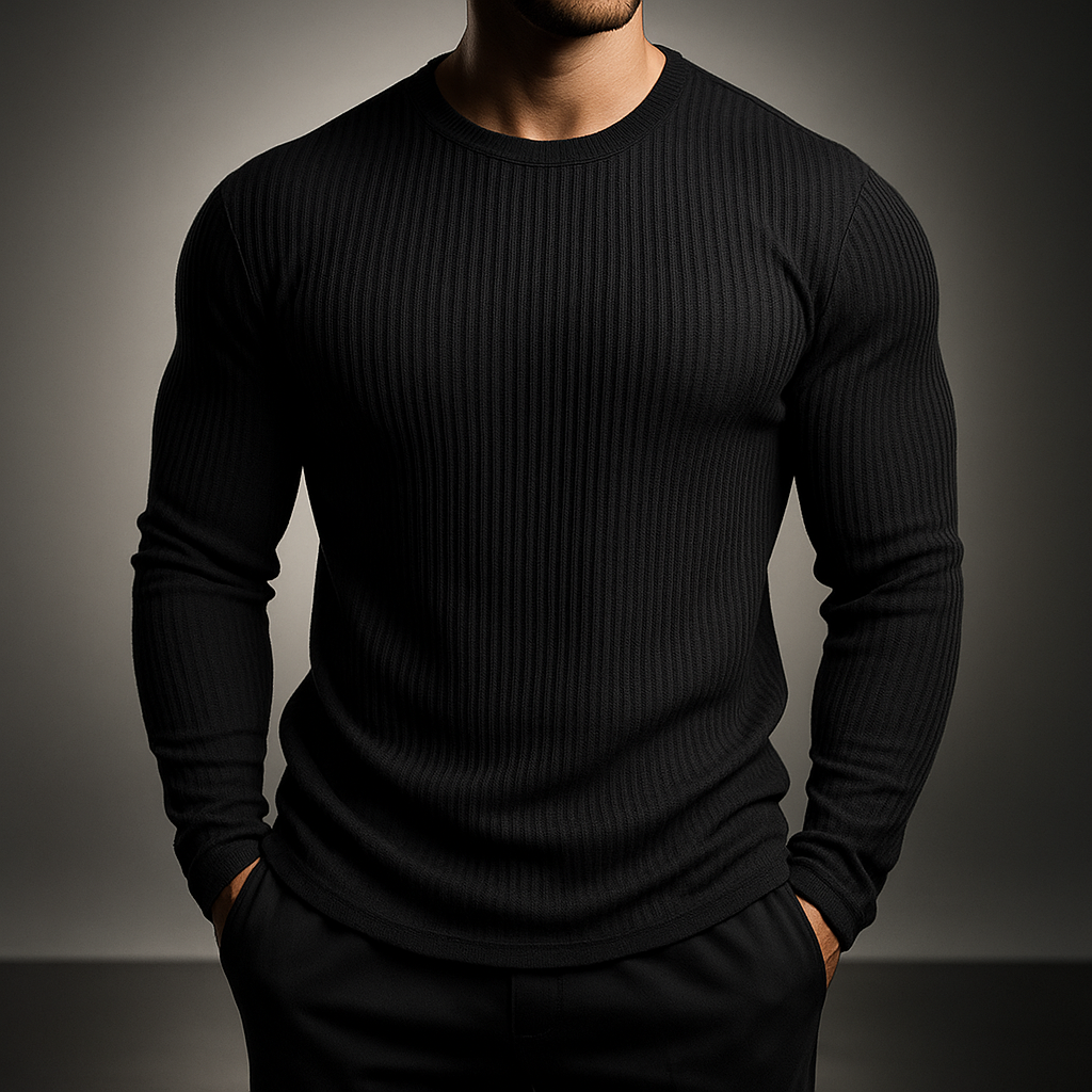 Ribbed Knit Sweater Men - Modern Essential Knit with Vertical Rib Structure