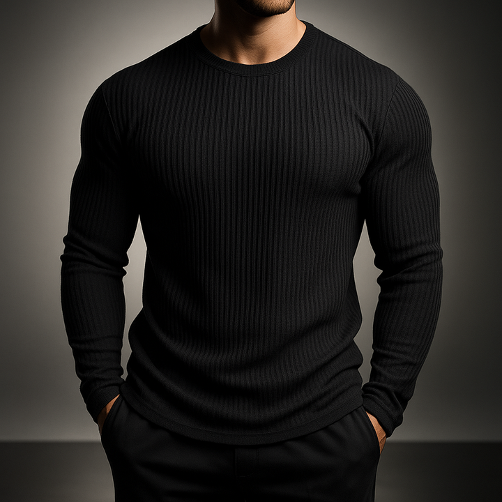 Ribbed Knit Sweater Men - Modern Essential Knit with Vertical Rib Structure
