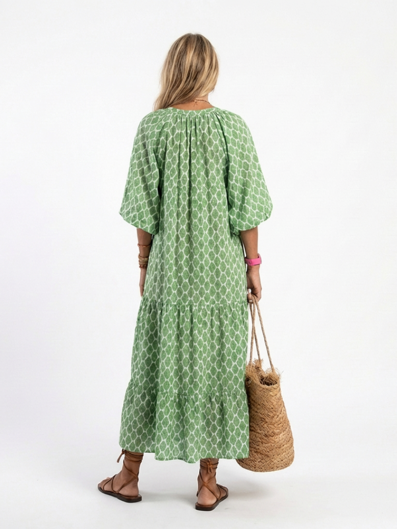 Lightweight Elegant Women's V-Neck Patterned Midi Dress