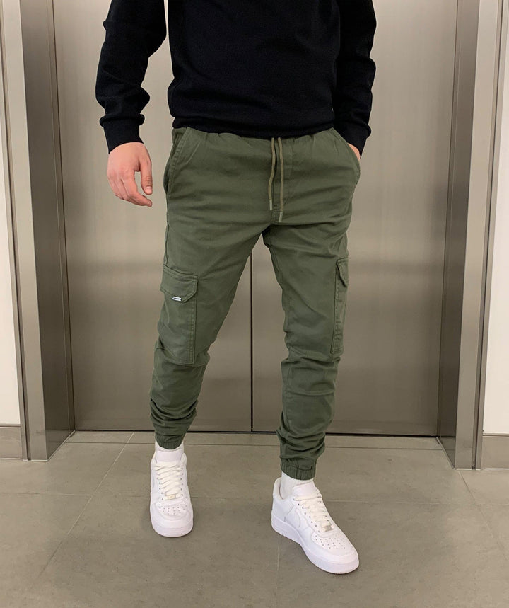 Men's Cargo Jogger Pants with Elastic Waistband - Streetstyle Cotton Blend