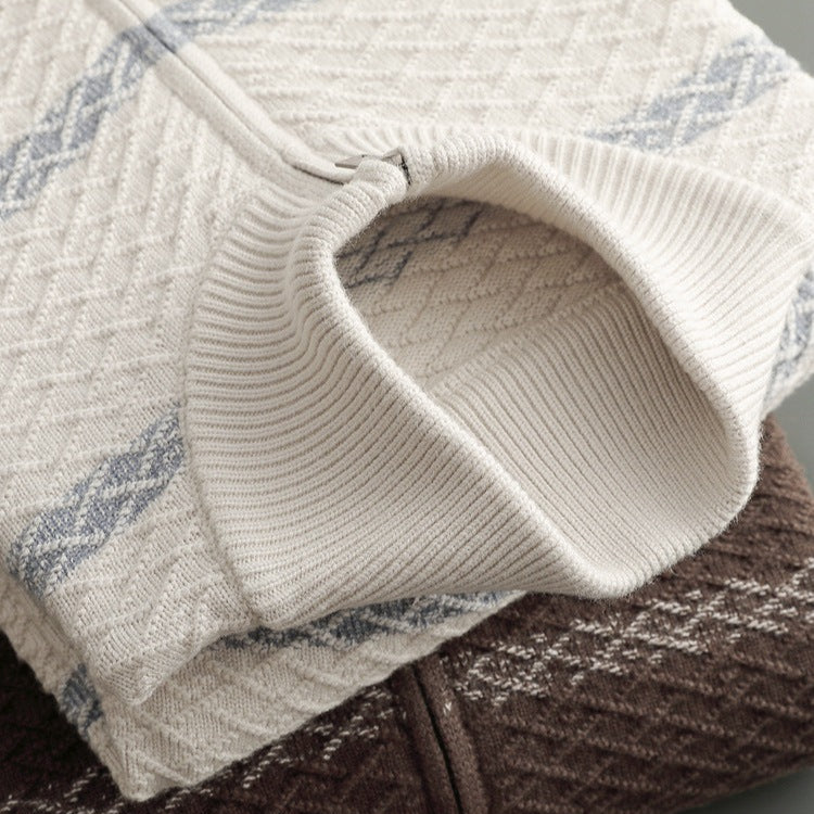 Men's Nordic Knit Zip Jacket with Woven Pattern