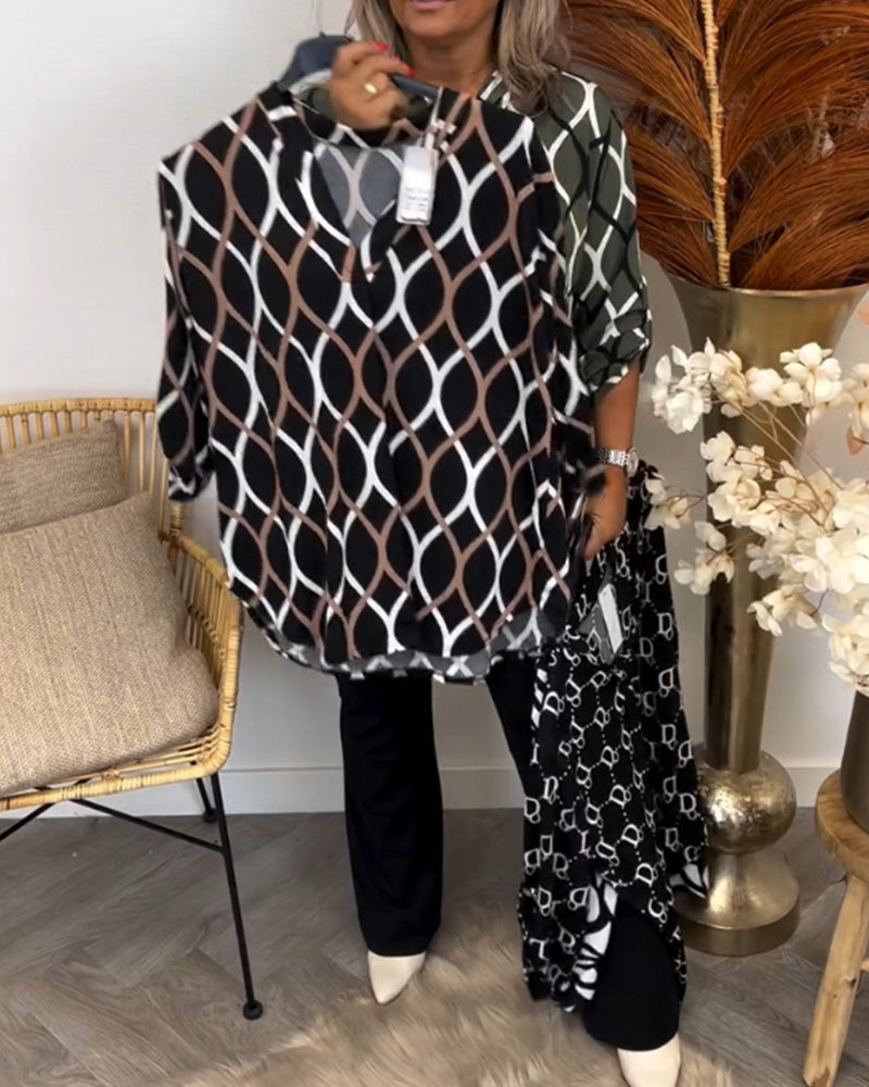 Women's Elegant Long Sleeve Blouse with Geometric Pattern