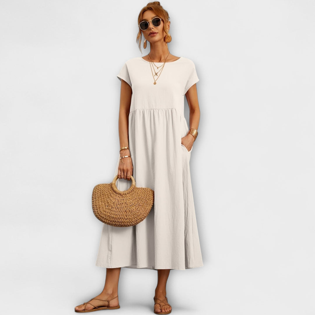Elegant Women's Spring Dress with Flowing Silhouette - Light and Airy