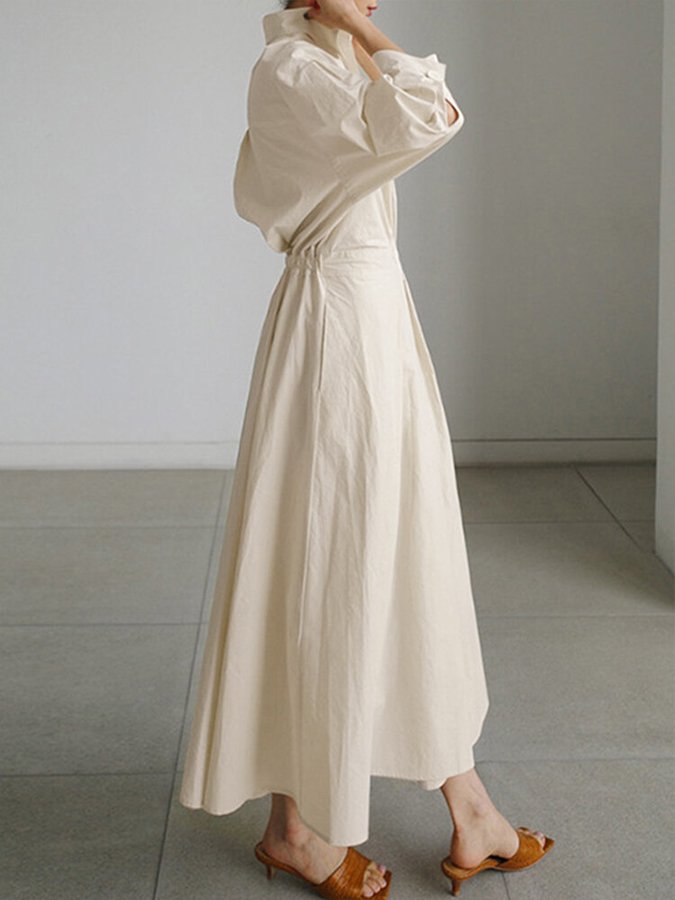 Elegant Polo Collar A-Line Women's Maxi Dress