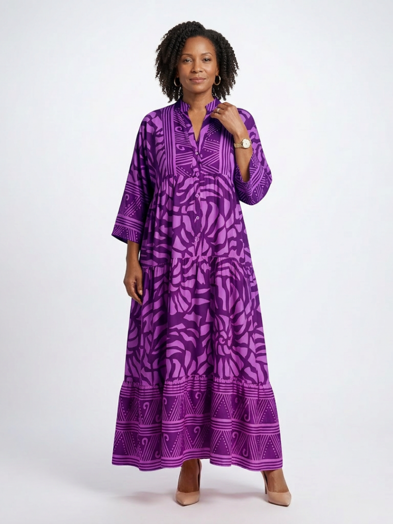 Elegant Breathable Women's Button Front Midi Dress