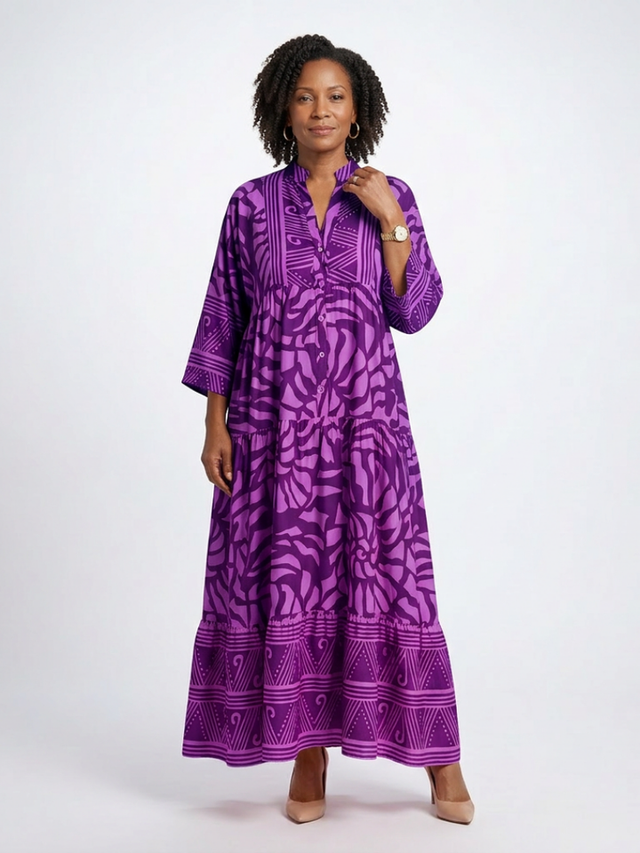 Elegant Breathable Women's Button Front Midi Dress