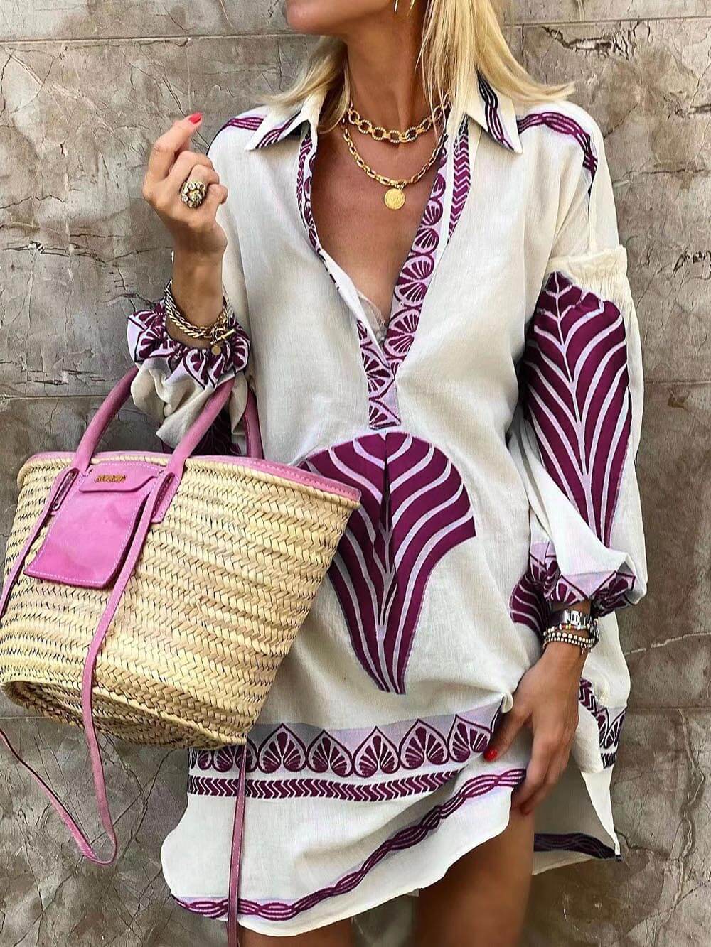 Simple Unique Print Holiday Women Mini Dress