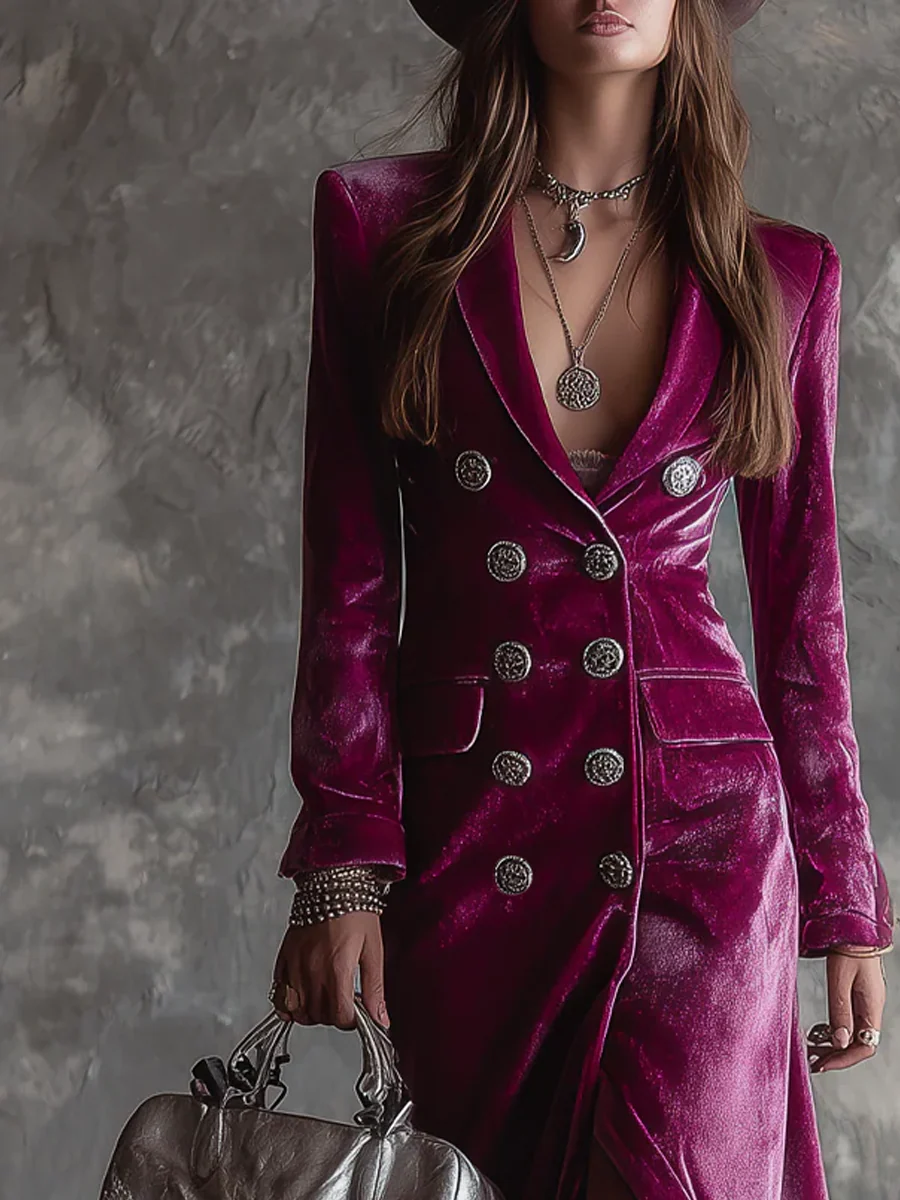 Women's Elegant Velvet Blazer Maxi Dress