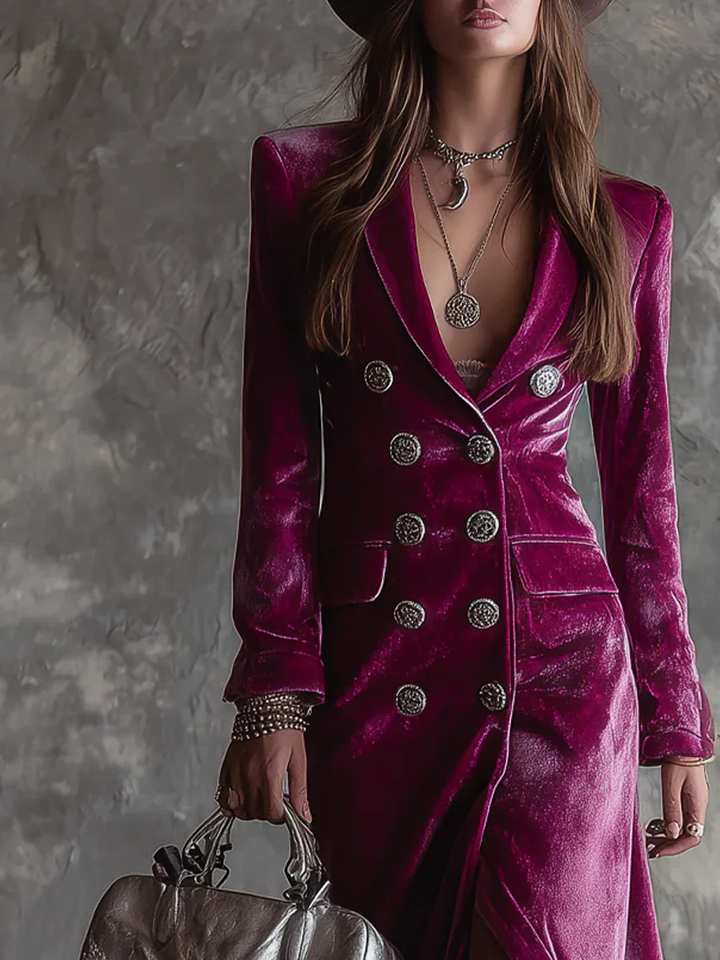 Women's Elegant Velvet Blazer Maxi Dress