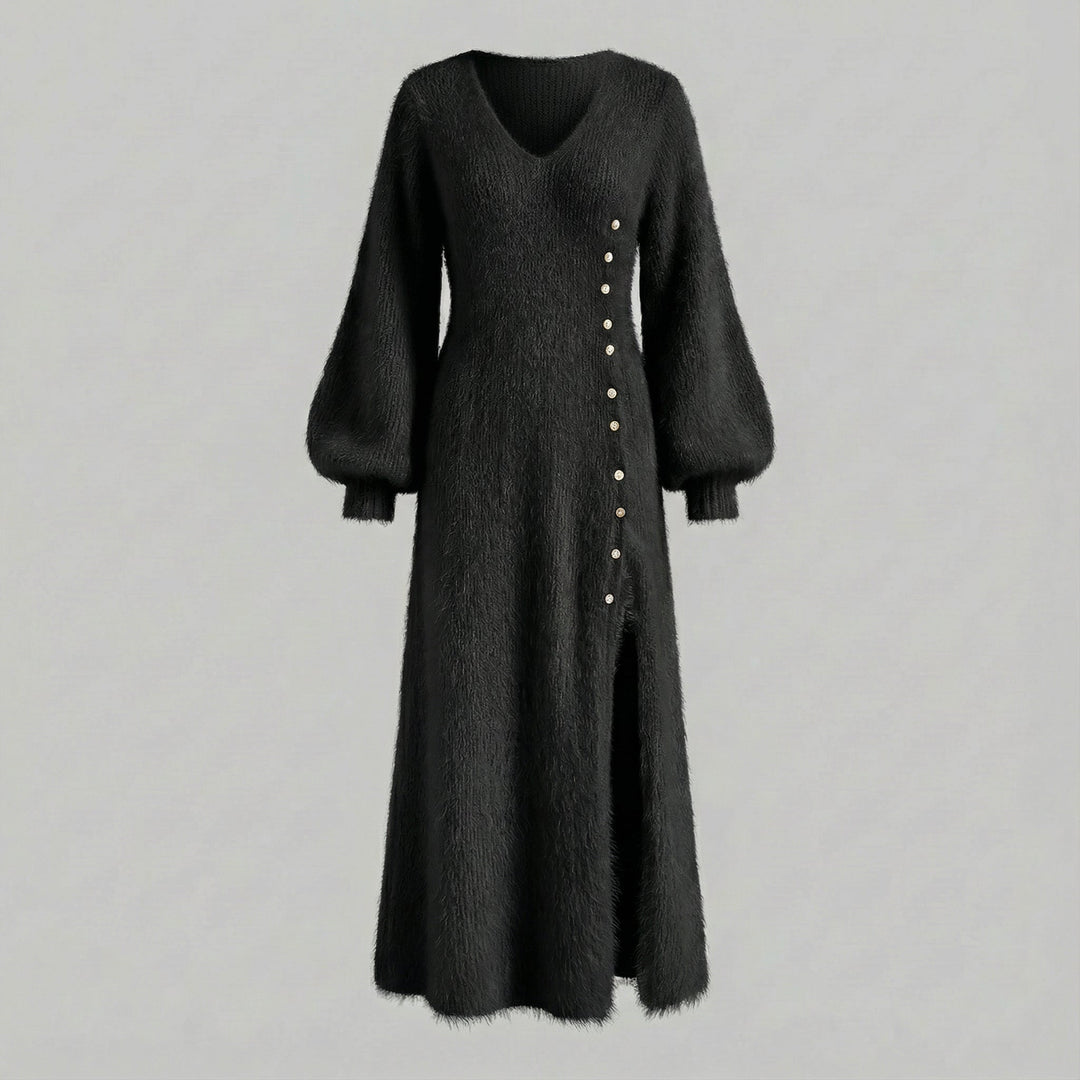 Elegant Fluffy Maxi Dress with Button Detail Women
