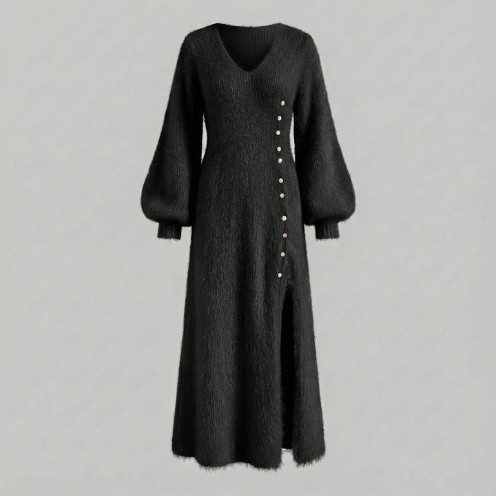 Elegant Fluffy Maxi Dress with Button Detail Women