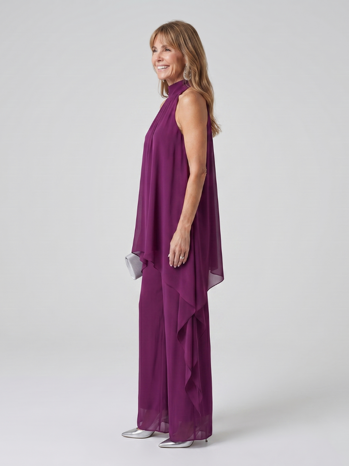 Elegant Asymmetric Women's Halter Neck Tunic Set
