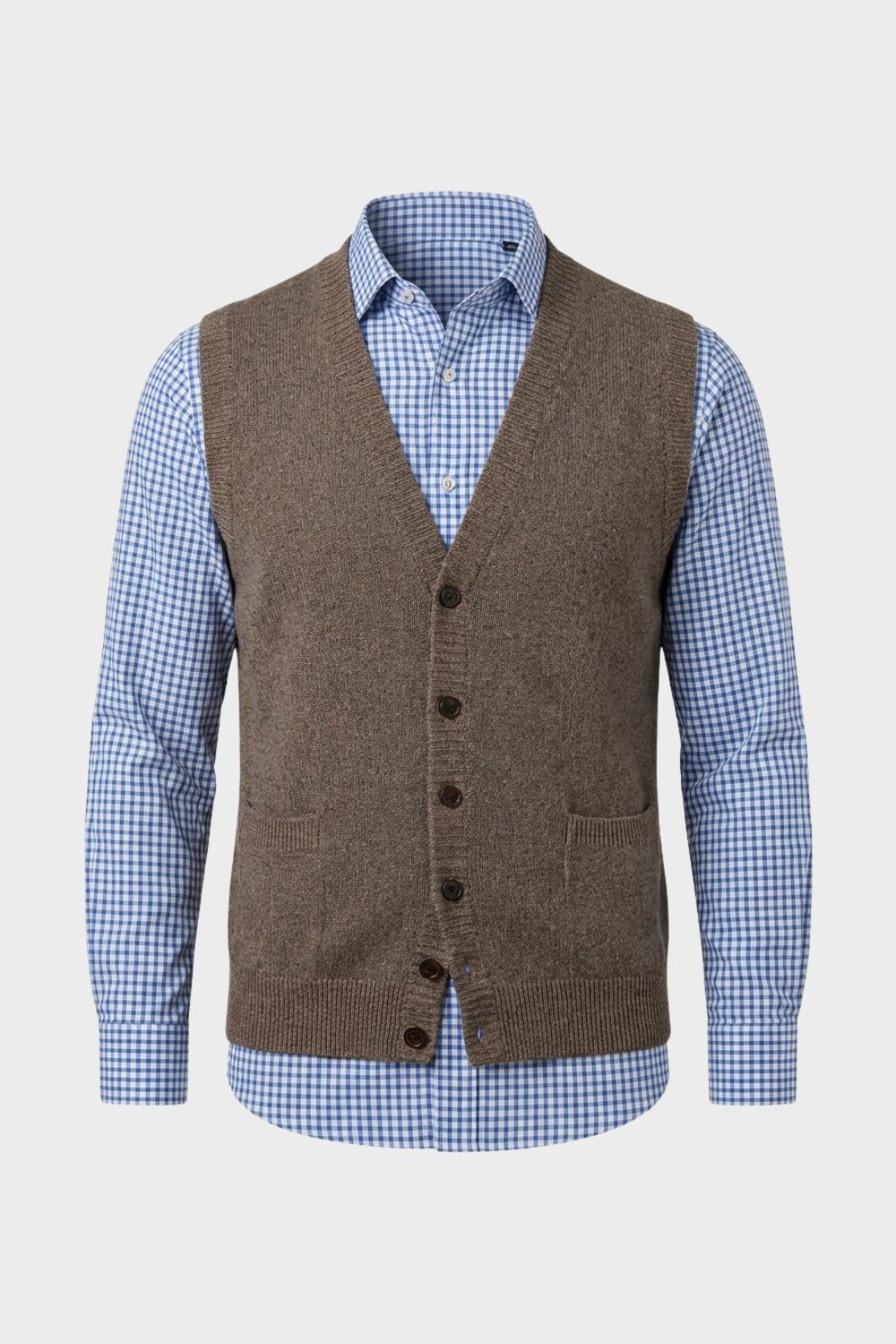 Classic V-Neck Men's Knit Vest with Button Front