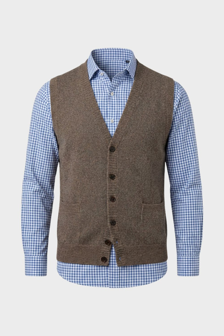 Classic V-Neck Men's Knit Vest with Button Front