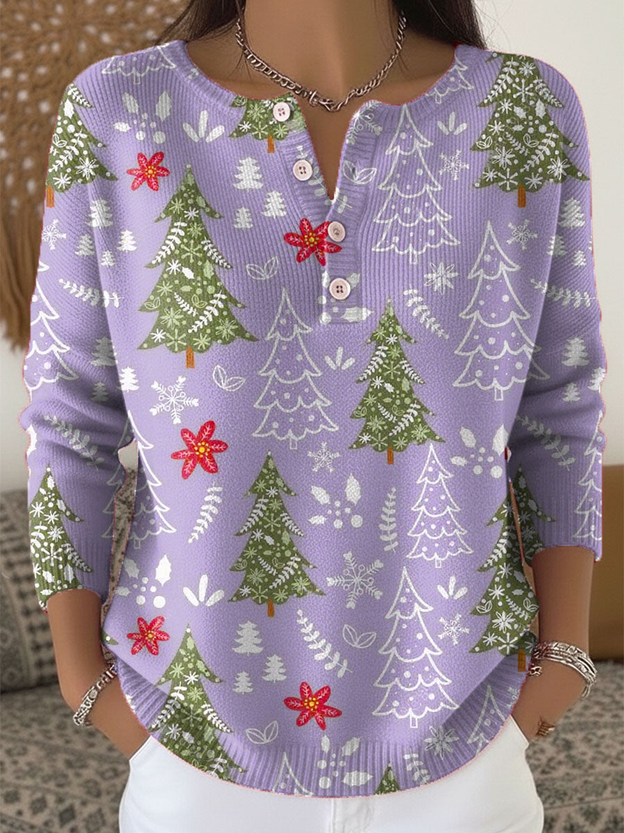 Women's Festive Christmas Sweater with Buttons