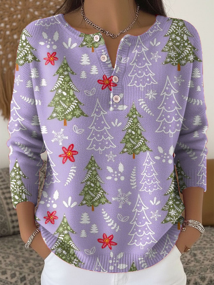 Women's Festive Christmas Sweater with Buttons