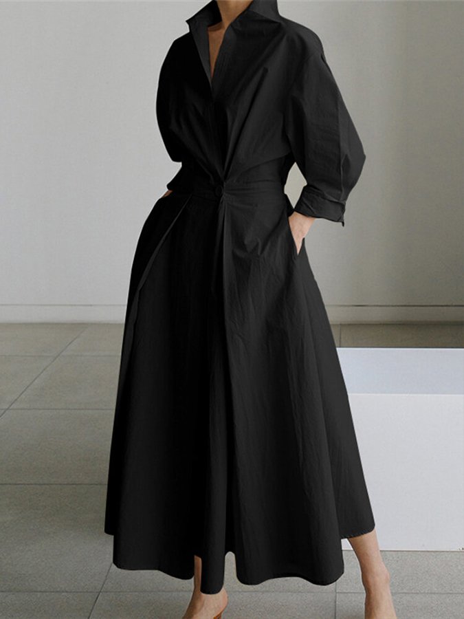 Elegant Polo Collar A-Line Women's Maxi Dress