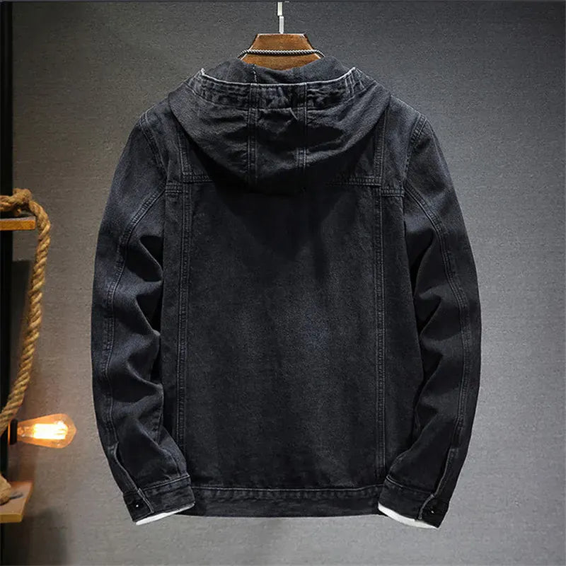 Men's Hooded Denim Jacket - Rugged Denim Hoodie for Casual Streetwear