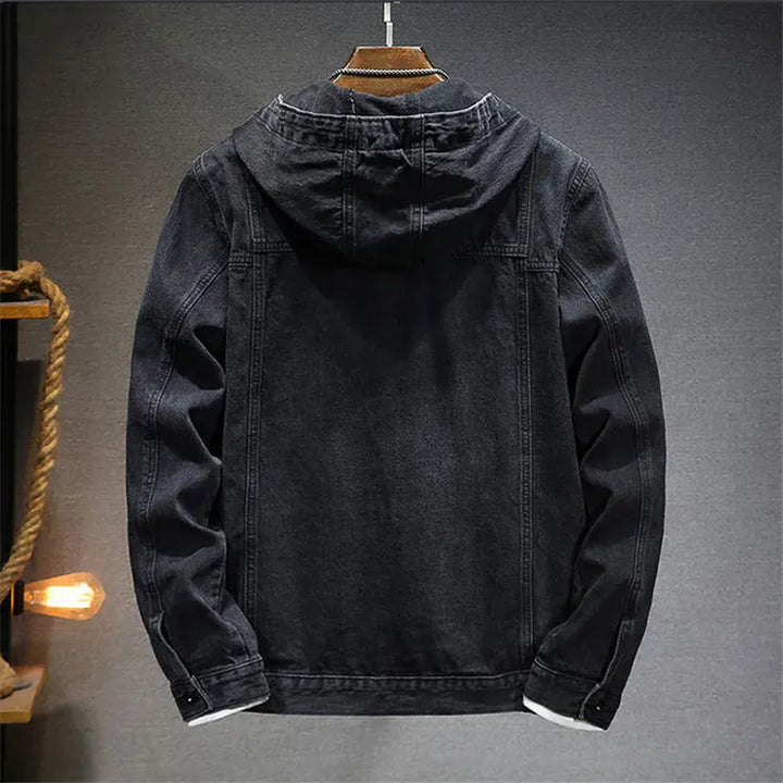 Men's Hooded Denim Jacket - Rugged Denim Hoodie for Casual Streetwear