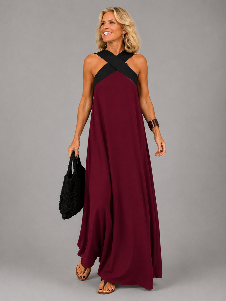 Elegant Cross-Neckline Women's Maxi Dress