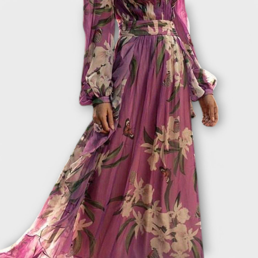 Elegant Women's Maxi Dress - Long Sleeve with V-Neck for Special Occasions